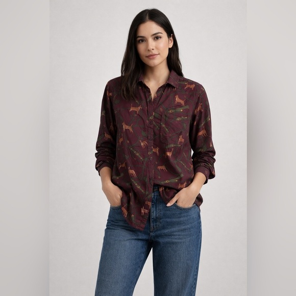 beachlunchlounge Tops - beachlunchlounge Dog Motif Button Down Shirt, size medium.